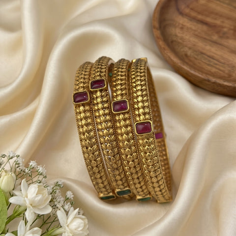 Traditional Antique Gold Temple Design Bangle Set Of 4 JH8239