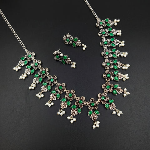 Oxidised German Silver Gemstone Necklace JH7472