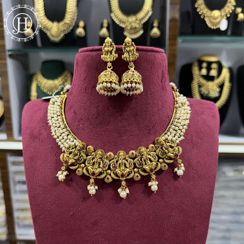 Elegant Gold Finish kemps Stone Temple Necklace JH5616