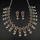 Oxidised German Silver Gemstone Necklace JH7472