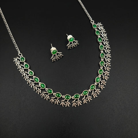 Oxidised German Silver Gemstone Necklace JH7473