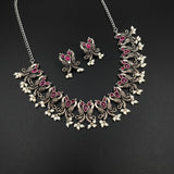Oxidised German Silver Gemstone Necklace JH7474