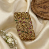 Traditional Antique Gold Temple Design Bangle Set Of 4 JH8246