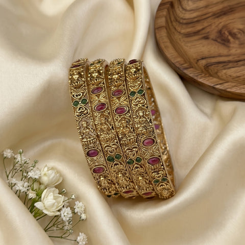 Traditional Antique Gold Temple Design Bangle Set Of 4 JH8246