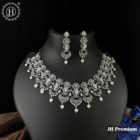 Beautiful Rhodium Plated Alloy AD Stone Premium Necklace JH4780