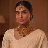 Premium Antique Lakshmi Temple Choker Necklace Set with Jhumka Earrings & Maang Tikka