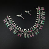 Oxidised German Silver Gemstone Necklace JH7475