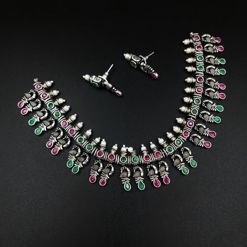 Oxidised German Silver Gemstone Necklace JH7475