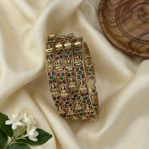 Traditional Antique Gold Temple Design Bangle Set Of 4 JH8218