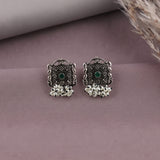 Antique German Silver Floral Stud Earrings JH8664