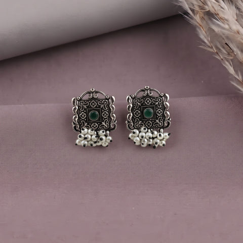 Antique German Silver Floral Stud Earrings JH8664