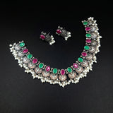 Oxidised German Silver Gemstone Necklace JH7476