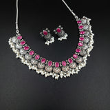 Oxidised German Silver Gemstone Necklace JH7476