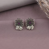 Antique German Silver Floral Stud Earrings JH8664