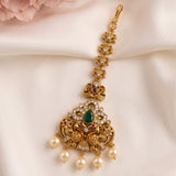 Antique Gold Temple Maang Tikka with Pearl Drops  JH8675