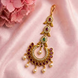 Antique Gold Temple Maang Tikka with Pearl Drops  JH8676