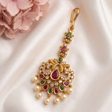 Antique Gold Temple Maang Tikka with Pearl Drops  JH8678