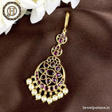 Gold Plated Kemp Stone Embellished Floral Design Maang Tika JH2533