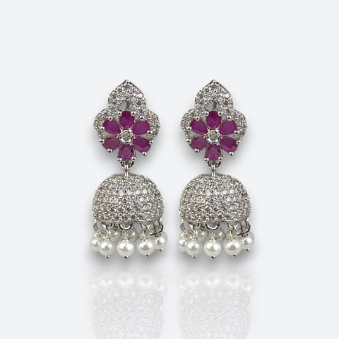 Elegant Rhodium Plated American Diamond Earrings JH6481