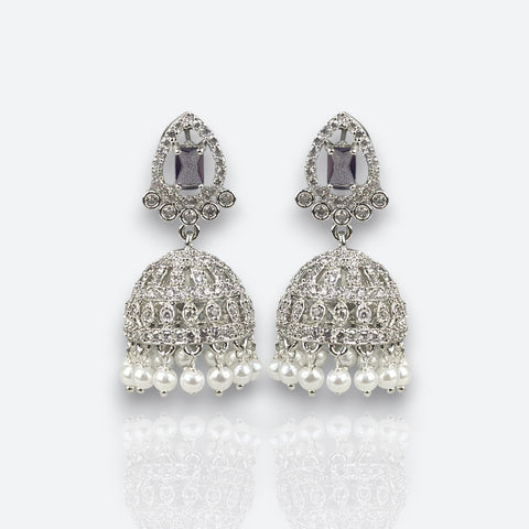 Elegant Rhodium Plated American Diamond Earrings JH6484