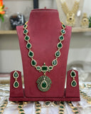 Antique Gold Finish Peacock Design Temple Necklace with Green Beads JH8247