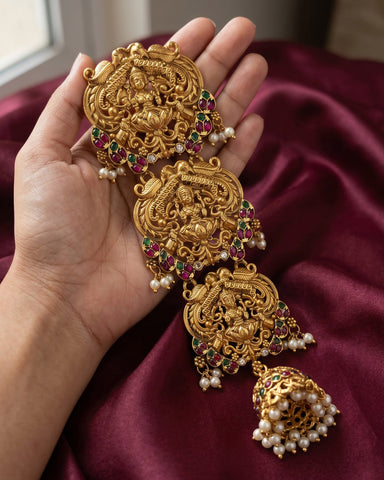 Exclusive Gold Plated Kemps Stone Pearls Traditional Jadai Billai JH5779