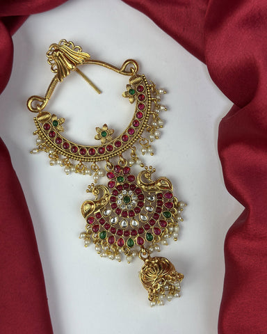 Exclusive Gold Plated Kemps Stone Pearls Traditional Jadai Billai JH5780