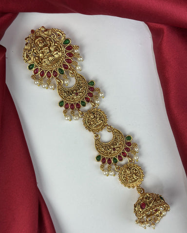 Elegant Gold Plated Kemps Stone Pearls Traditional Jadai Billai JH6362