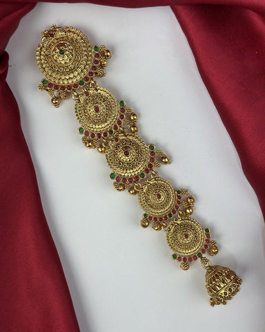 Elegant Gold Plated Kemps Stone Pearls Traditional Jadai Billai JH6357