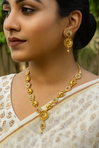 Gold Plated Beautiful Floral Necklace Set JH3618