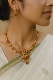 Traditional Gold Plated Kemp Stone Temple Necklace Set JH5944