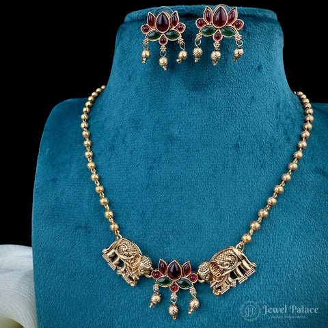 Elegant Antique Gold Finish Necklace Set JH6222