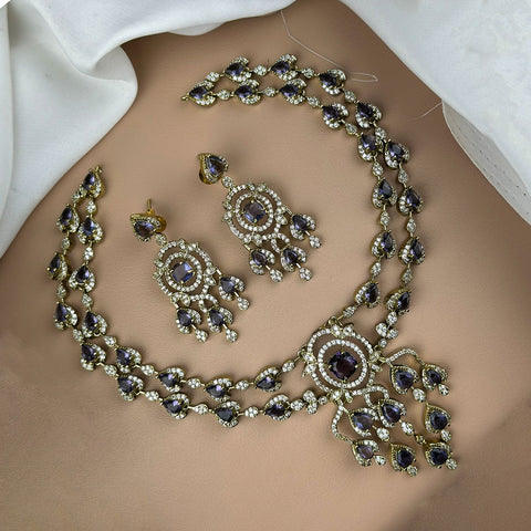 Beautiful 2 Laye AD Stone Premium Necklace With Earrings