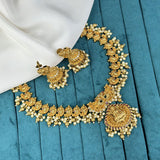 Premium Antique Gold Finish Temple Necklace Set with Lakshmi Motifs JH8020