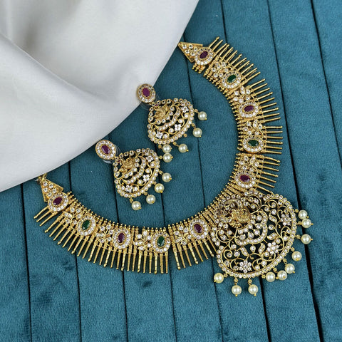 Premium Antique Gold Finish Temple Necklace Set with Lakshmi Motifs JH8024