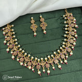 Premium Quality Gold Plated Kemp Stone With Pearl Necklace JH3600