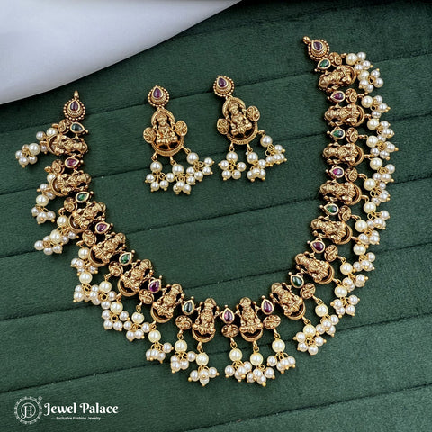 Premium Brass AD Stone Pearls Necklace Set JH7032