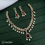 Premium Brass AD Stone Pearls Necklace Set JH7037
