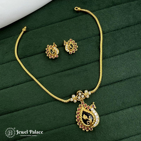 Premium Brass AD Stone Pearls Necklace Set JH7040