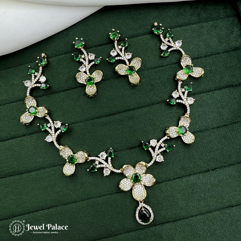 Premium Brass AD Stone Pearls Necklace Set JH7027