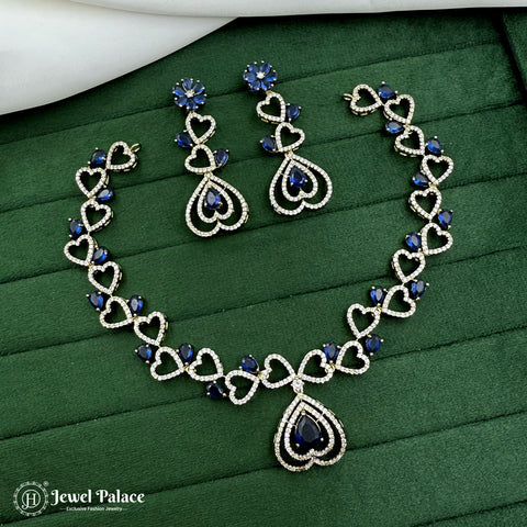 Premium Brass AD Stone Pearls Necklace Set JH7025