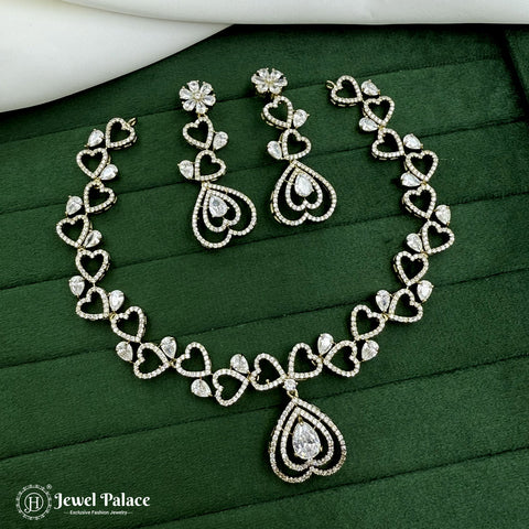 Premium Brass AD Stone Pearls Necklace Set JH7025