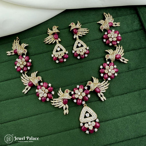 Premium Brass AD Stone Pearls Necklace Set JH7026