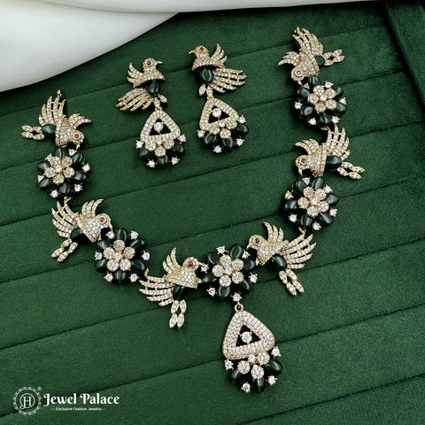 Premium Brass AD Stone Pearls Necklace Set JH7026