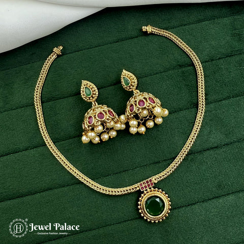 Premium Brass AD Stone Pearls Necklace Set JH7024