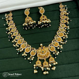 Premium Quality Gold Plated Kemp Stone With Pearl Necklace JH3601