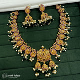 Premium Quality Gold Plated Kemp Stone With Pearl Necklace JH3601