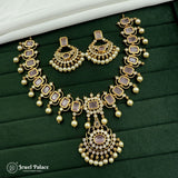 Premium Brass AD Stone Pearls Necklace Set