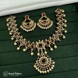 Premium Brass AD Stone Pearls Necklace Set