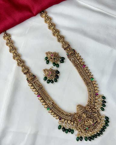 Beautiful Gold Finish Kemp Stone Temple Haram Set JH5852